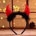Serre-tête cornes de diable Halloween avec velours rouge et plumes noires - Sans Lumière