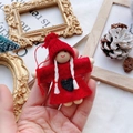 Handmade wooden Christmas doll pendant with red felt body and white braided hair - Red Felt Heart Girl (A1)