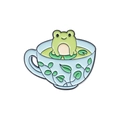 Niedliche Emaille-Anstecknadel mit Frosch in einer Teetasse für Taschen und Kleidung - Seerosenblatt Blaue Tasse Frosch