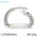 Zilveren geborstelde roestvrijstalen Cubaanse schakelarmband met graveerbare bar - Stijl B Staalkleur (KB146294-KLHQ)