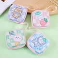 Pastel checkered tinplate storage pouch with cute cartoon patterns and carry strap - Checkerboard Bear Pattern