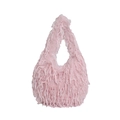 Chic pink fuzzy hobo bag with long feather-like tassel texture and integrated handle - Pink