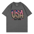T-shirt gris foncé motif léopard USA avec drapeau américain EST. 1776 pour hommes et femmes - Gris Foncé 318