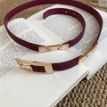 Ceinture fine en cuir violet foncé style rétro avec boucle dorée sur un livre - 101# Violet Géométrique Boucle Dorée