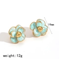 Light blue flower stud earrings with gold trim and stainless steel finish, 19mm diameter - Light Blue