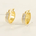 Elegant 18K gold plated stainless steel C-shaped hoop earrings with white crystals - Double-Row Rhinestone C-Shape Hoop Style (635)