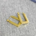 Minimalist rectangular 18K gold plated stainless steel U-shaped earrings on grey texture - Minimalist U-Shape Rectangular Huggie (Gold 3)