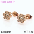 Rose gold stainless steel cat paw stud earrings with clear zircon stones, size 8x7mm - Rose Gold Stud Earrings (KE106245-K)