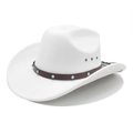 White felt western cowboy hat with brown leather band and turquoise studs - M (56-58cm) / White