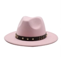 Dettaglio cappello fedora in lana rosa con cinturino in pelle e borchie dorate - M (56-58cm) / Rosa