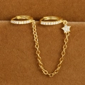 Orecchini doppi in argento S925 dorato con ciondolo a stella e catena pendente - Oro