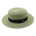 Détail d'un chapeau de paille olive avec ruban noir et boucle métallique dorée M - M (56-58cm) / Vert Foncé