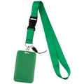 Solid green fabric lanyard with plastic ID card holder and quick release buckle - Holder Set / Green
