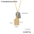Collana con zircone quadrato e medaglia incisa Paris in acciaio al titanio placcato oro 18k - Stile Pendente a Doppia Piastra Quadrata (P1864-Oro)