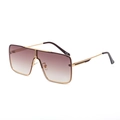 Men's oversized gold metal sunglasses with gradient brown lenses and top bar design - Brown