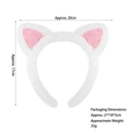 White plush cat ear headband with pink inner lining for face washing and styling - Stuffed Rabbit Fur White Heart Cat Ear Headband
