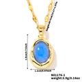 Detail view of gold egg-shaped pendant necklace with blue gemstone and dimensions - Gold Blue