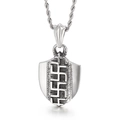 Silver shield pendant necklace with vintage anchor and skull detail in stainless steel - Swastika Symbol Style (KP52748-BD)