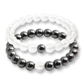 Set di due braccialetti con perline in pietra da 8 mm per coppie in bianco e nero - Set da 2 pezzi / Cristallo Bianco & Ematite