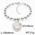 Stainless steel beaded heart charm bracelet with lobster clasp and sizing details - Steel Color Bracelet (KB167289-Z)
