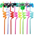 Set di 8 cannucce riutilizzabili colorate con decorazioni a forma di controller - 24 Pezzi/Confezione