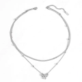 Detail of silver double-layered snake chain anklet with beads and bow pendant - Steel Double Layer Bowknot Necklace