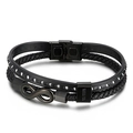Bracciale multistrato uomo in pelle intrecciata nera e silicone con simbolo infinito in acciaio - 19cm / Nero