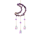 Star and moon suncatcher with purple amethyst crystals and clear teardrop glass prisms - Amethyst Moon