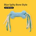 Blue spiky bone chew toy with cotton ropes for small to medium dogs, size 30cm - Spiky Bone with Rope Style / Blue