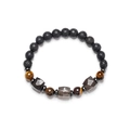 Lava stone and tiger eye beaded bracelet for men with geometric natural stones - Light Coffee Stone