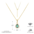 Detail showing dimensions of pear-shaped green zircon pendant with S925 sterling silver chain - Gold Necklace - Green