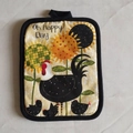 Thick cotton trivet mat with sunflower and rooster print in country style - Black Hen