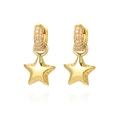 Close-up of gold-plated hoop earrings with cubic zirconia pavé and star-shaped pendants - Gold Star