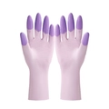 Guantes de limpieza de goma lila con puntas de dedos texturizadas antideslizantes - S (Menos de 55kg) / Púrpura Claro / Material Engrosado