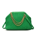 Elegant green quilted evening bag with gold chain and cross body leather strap - Green
