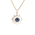Gold evil eye pendant necklace with blue and white enamel and a sparkling gold chain - Blue 1 Evil Eye (Box Chain)