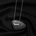 Silver Taurus zodiac necklace with cursive pendant on black silk and grey stone - Taurus Steel