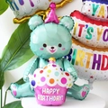 Ballon en aluminium ours vert menthe tenant un cupcake coloré Happy Birthday - Ours bleu avec gâteau