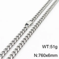 Silver stainless steel Cuban chain necklace, 760x6mm size with a 51g weight and sturdy clasp - 6mm x 760mm