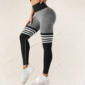 Pantaloni da yoga a righe a vita alta con patchwork grigio e nero ed effetto push-up - S / Grigio Nero 1
