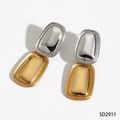 Polished rectangular stud earrings in mixed silver and gold finish, model SD2911 - SD2911 / Two Colors