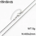 Collier chaîne torsadée 2mm en acier inoxydable argenté avec fermoir réglable et vue détail - Collier de 2mm d'épaisseur 40cm / Couleur Acier