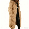 Oatmeal thick knit long hooded cardigan with large round buttons and cable stitch pattern - 3XL / Tops / Straw Yellow