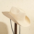Cappello da cowboy classico in paglia beige a tesa larga con sottogola nero regolabile - M (56-58cm) / Beige (NZ0060)