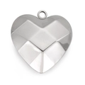 Makroaufnahme: Herzanhänger aus Edelstahl mit geometrischer Rautenstruktur in Silber - 13mm Stil (KLJ4975-Z) / Stahlfarbe