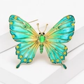 Elegant gold butterfly brooch with green enamel wings and sparkling yellow rhinestones - Style 89/Green Series Gradient
