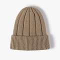 Gorro de punto acanalado caqui con dobladillo ancho para calor y moda exterior - Caqui