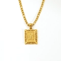 18K gold plated necklace with square letter M pendant on a Figaro chain - Letter M (SP598G-M)