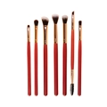 8-piece eye makeup brush set with red handles and gold ferrules on white background - 7Pcs Red With OPP Bag