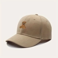 Gorra de béisbol de algodón caqui con bordado de oso marrón de estilo informal - Talla única / Caqui